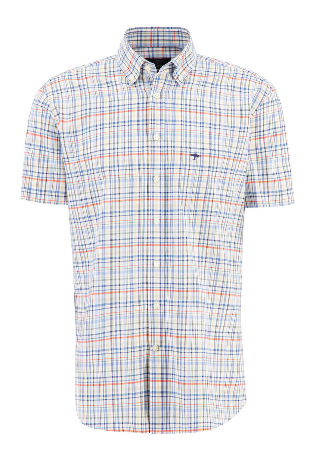 Fynch-Hatton Short Sleeve Check Shirt Blue and Orange 13138051