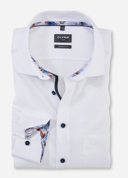 OLYMP Luxor Modern Fit Shirt White with Print Trim 12823400