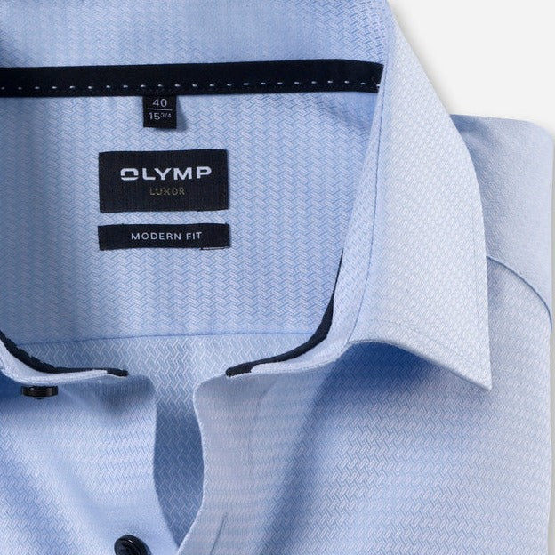 Olymp Luxor Slim Fit Shirt - Light Blue with Navy Trim