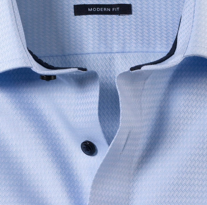 Olymp Luxor Slim Fit Shirt - Light Blue with Navy Trim