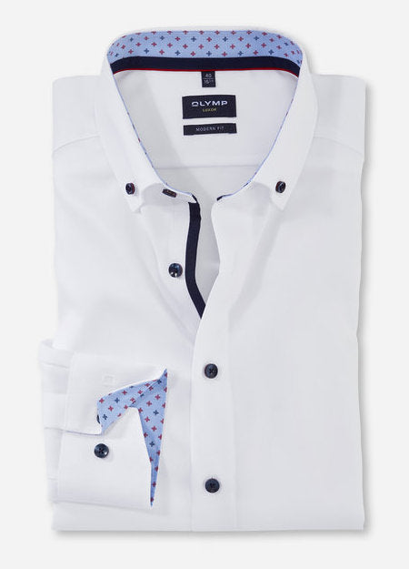 OLYMP Luxor Modern Fit Shirt White with Print Trim 13323400