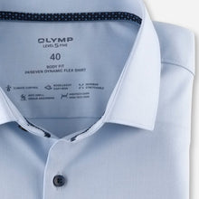 Load image into Gallery viewer, OLYMP Level Five 24/Seven Body Fit Dynamic Flex Jersey Shirt Sky Blue with Print Trim 20543411
