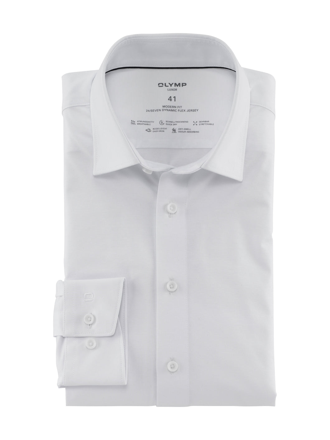OLYMP Luxor 24-Seven Modern Fit Dynamic Flex Jersey Shirt White