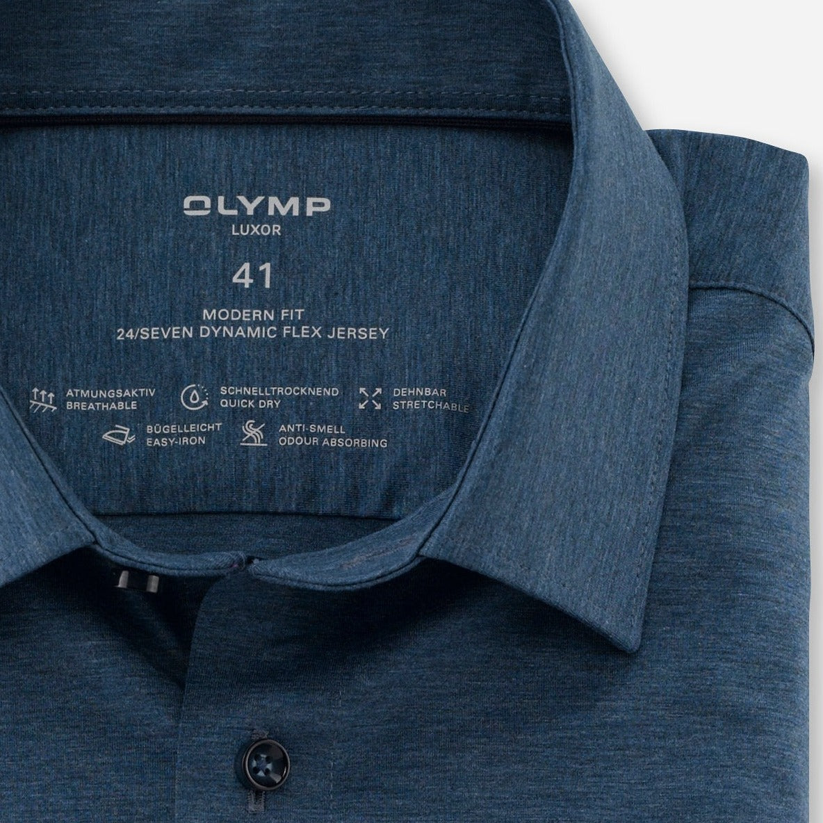 Olymp Luxor 24/7 Slim Fit Flex Jersey Shirt - Blue
