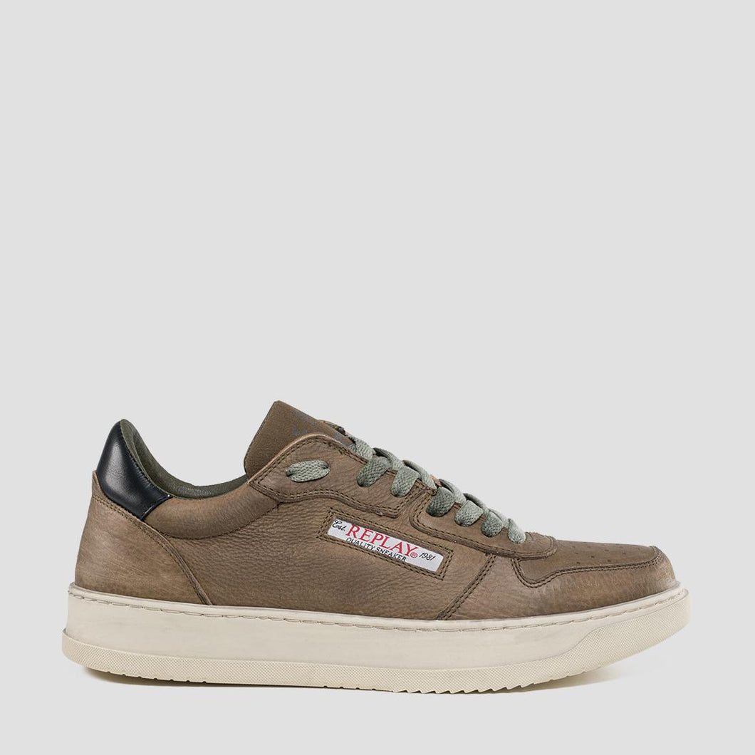 REPLAY RELOAD AGED LACE-UP LEATHER CUPSOLE SNEAKERS MILITARY GREEN