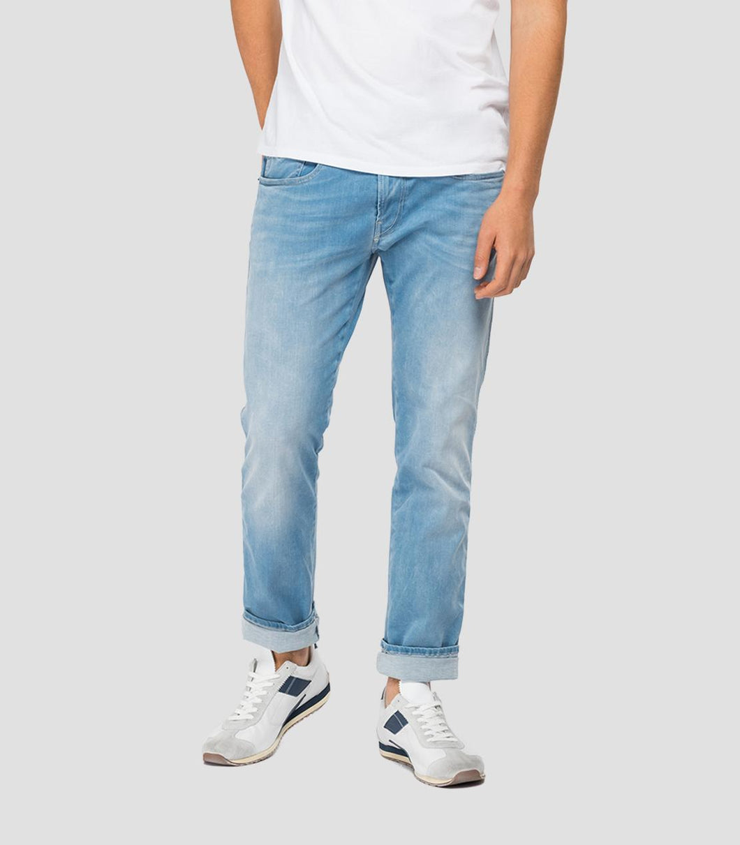 Replay Anbass Slim Fit Hyperflex XLITE Denim Jeans Reused Light Blue