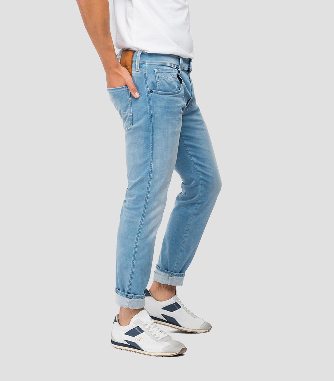 Replay Anbass Slim Fit Hyperflex XLITE Denim Jeans Reused Light Blue