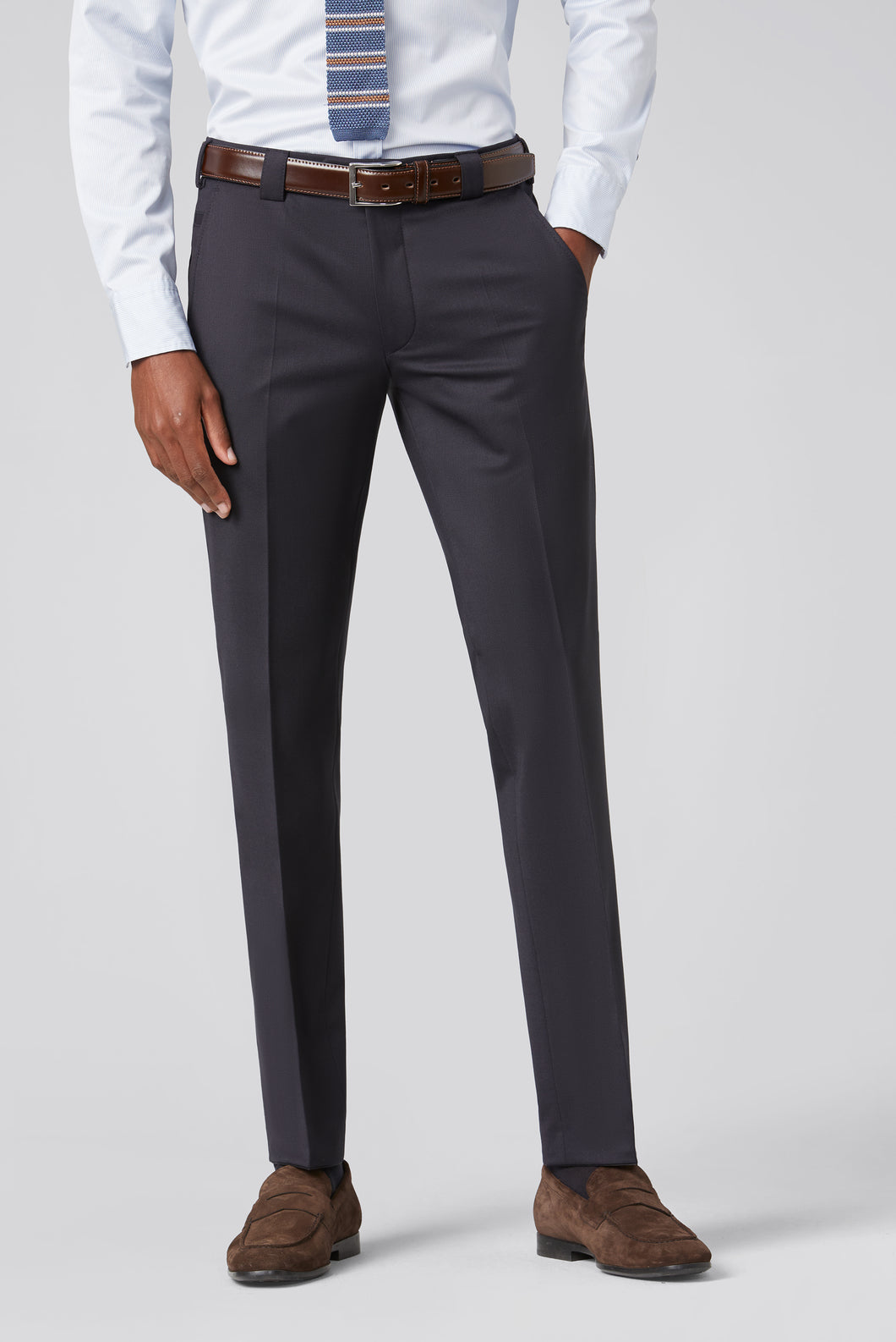 Meyer Fine Tropical Wool-Polyester Stretch Trousers Navy